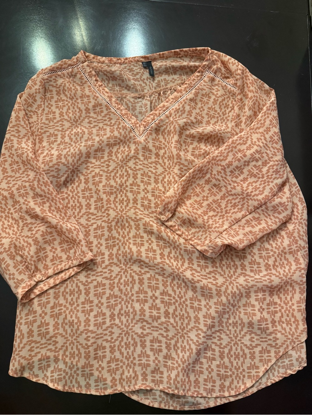 Maurices Peach Printed Long Sleeve V-Neck Blouse